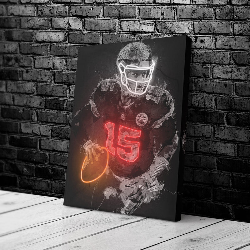 Patrick Mahomes Graffiti Neon Kansas City Chiefs NFL Poster Canvas Print Kids Wall Art Man Cave Gift Home Decor