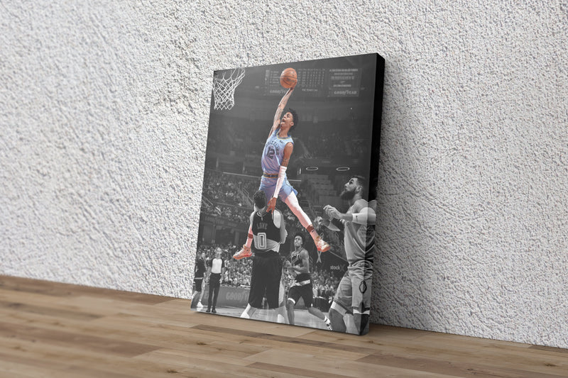 Ja Morant Dunk Attempt over Kevin Love Poster Memphis Grizzlies Basketball Hand Made Posters Canvas Print Wall Art Man Cave Gift Home Decor