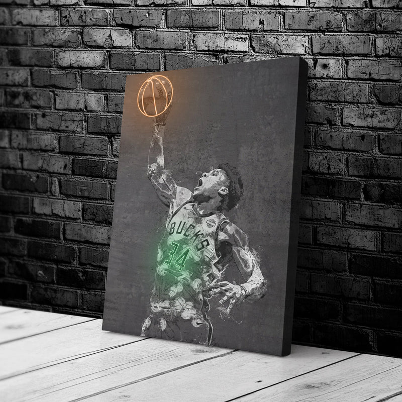 Giannis Antetokounmpo Poster Graffiti Neon Milwaukee Bucks Basketball Hand Made Poster Canvas Print Kids Wall Art Man Cave Gift Home Decor