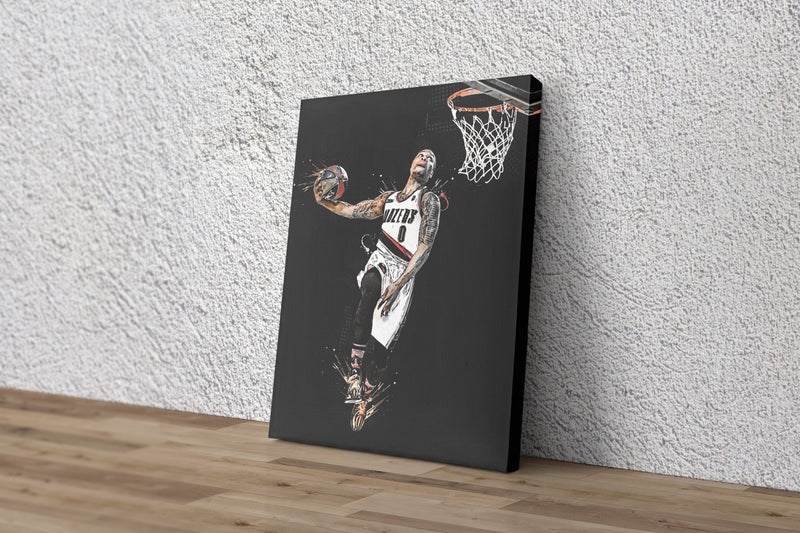 Damian Lillard Illustration Dunk Poster Portland Trail Blazers Basketball Hand Made Posters Canvas Print Kids Wall Art Home Man Cave Gift Decor