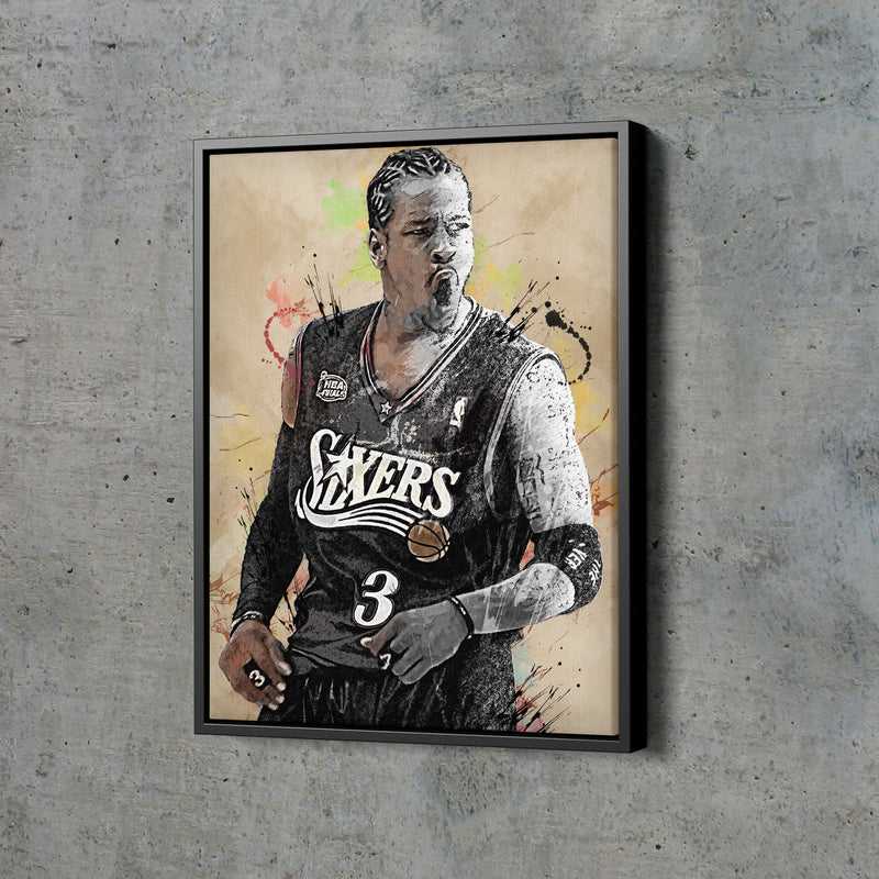 Allen Iverson Poster Philadelphia 76ers Basketball Painting Hand Made Posters Canvas Print Wall Art Man Cave Gift Home Kids Decor