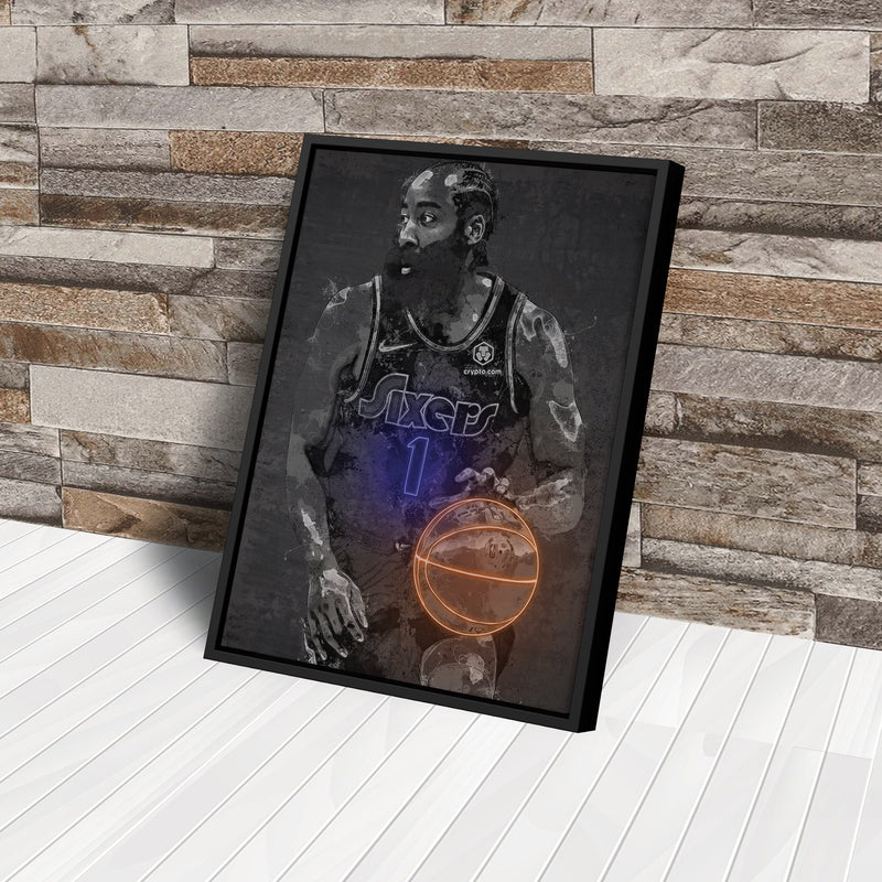 James Harden Poster Graffiti Neon Philadelphia 76ers NBA Hand Made Poster Canvas Print Kids Wall Art Man Cave Gift Home Decor