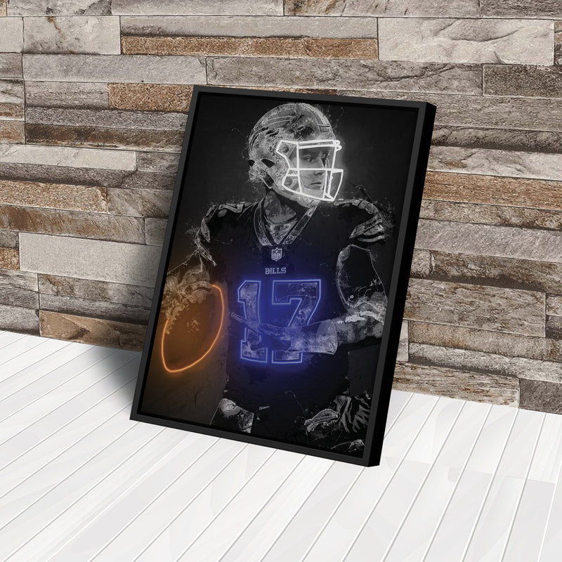 Josh Allen Graffiti Neon Buffalo Bills NFL Poster Canvas Print Kids Wall Art Man Cave Gift Home Decor