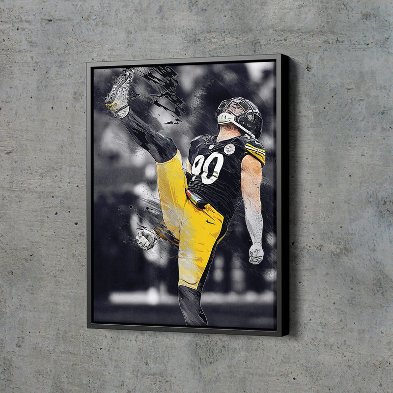 T.J.Watt Poster Celebration Pittsburgh Steelers Football Hand Made Posters Canvas Framed Print Wall Kids Art Man Cave Gift Home Decor