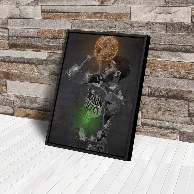 Jayson Tatum Poster Graffiti Neon Boston Celtics Basketball Hand Made Poster Canvas Print Kids Wall Art Man Cave Gift Home Decor