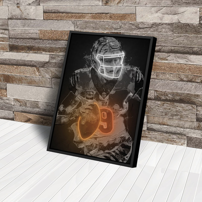 Joe Burrow Graffiti Neon Cincinnati Bengals NFL Poster Canvas Framed Print Wall Kids Art Man Cave Gift Home Decor