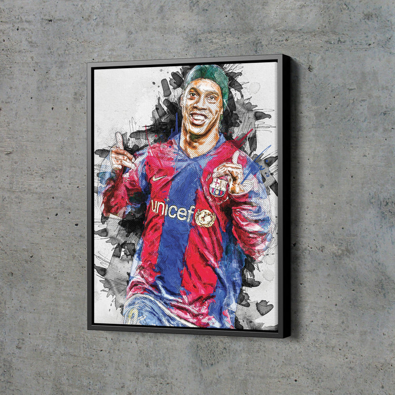 Ronaldinho Poster Barcelona Soccer Painting Hand Made Posters Canvas Print Kids Wall Art Man Cave Gift Home Decor