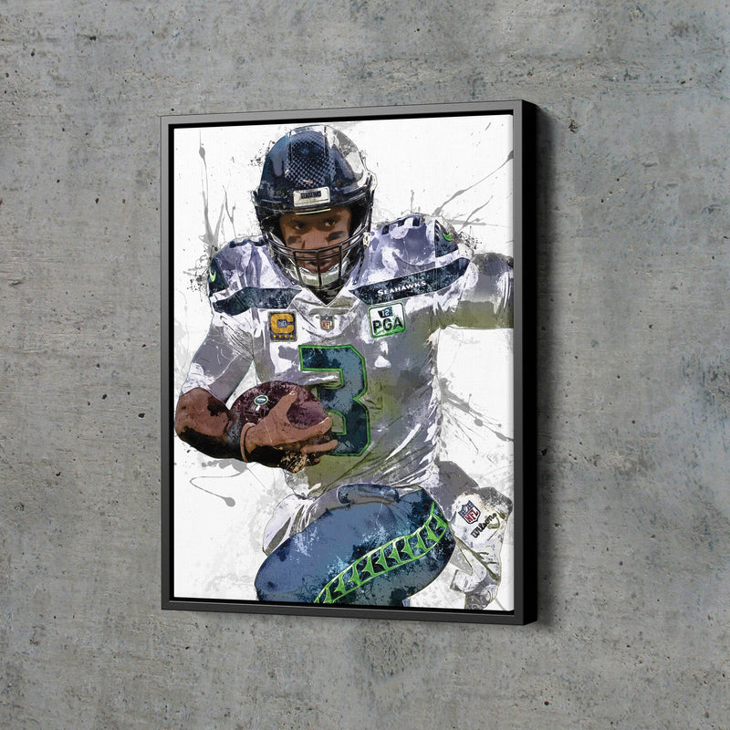 Russell Wilson Poster Seattle Seahawks Football Painting Hand Made Posters Canvas Framed Print Wall Kids Art Man Cave Gift Home Decor