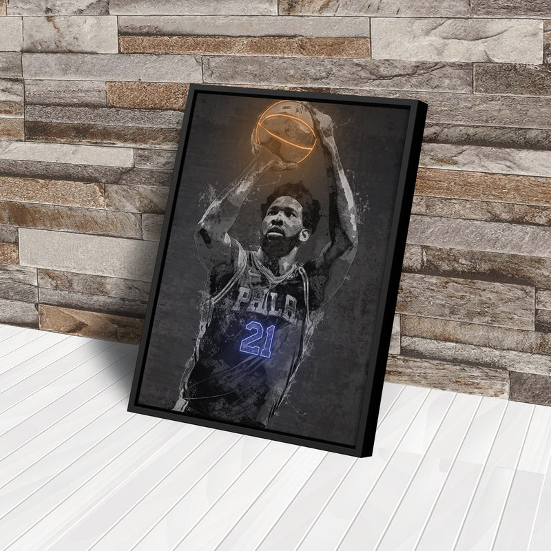 Joel Embiid Poster Graffiti Neon Philadelphia 76ers Basketball Hand Made Poster Canvas Print Kids Wall Art Man Cave Gift Home Decor