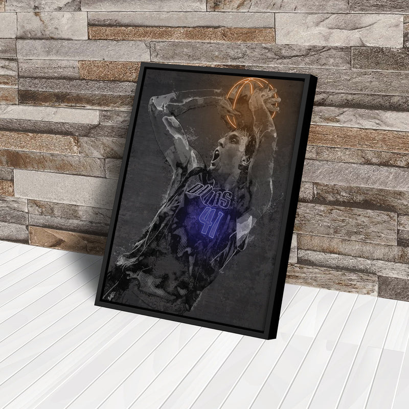 Dirk Nowitzki Poster Graffiti Neon Dallas Mavericks NBA Hand Made Poster Canvas Print Kids Wall Art Man Cave Gift Home Decor