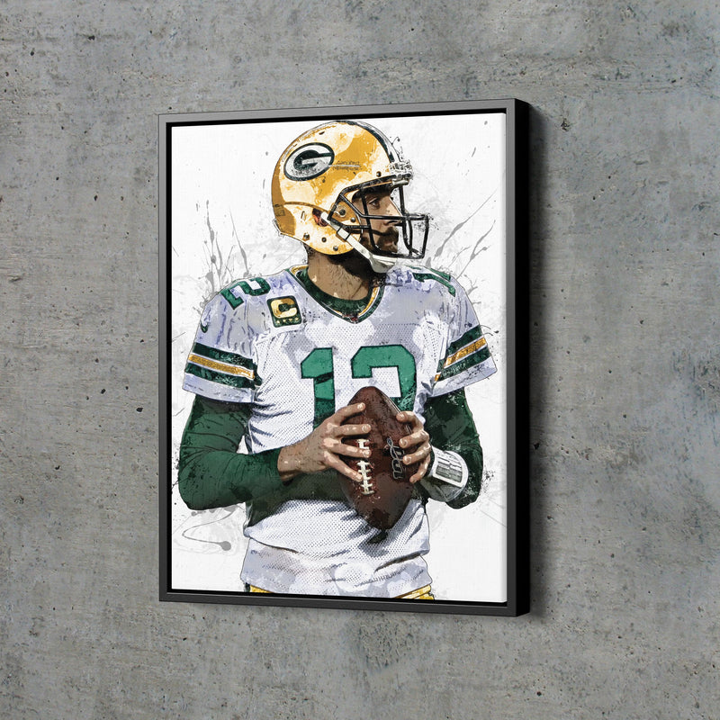 Aaron Rodgers Poster Green Bay Packers Football Painting Hand Made Posters Canvas Print Kids Wall Art Man Cave Gift Home Decor