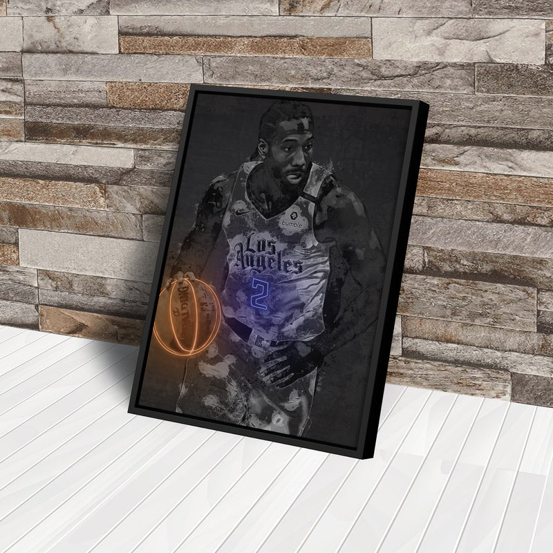 Kawhi Leonard Poster Graffiti Neon Los Angeles Clippers NBA Hand Made Poster Canvas Print Kids Wall Art Man Cave Gift Home Decor