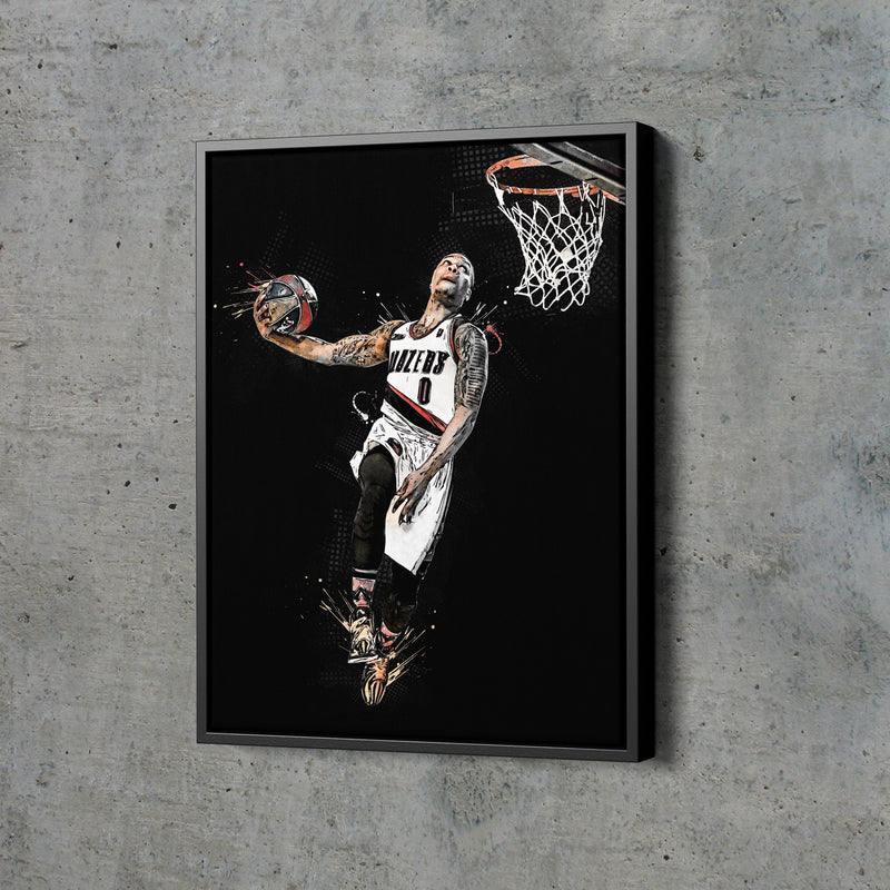 Damian Lillard Illustration Dunk Poster Portland Trail Blazers Basketball Hand Made Posters Canvas Print Kids Wall Art Home Man Cave Gift Decor