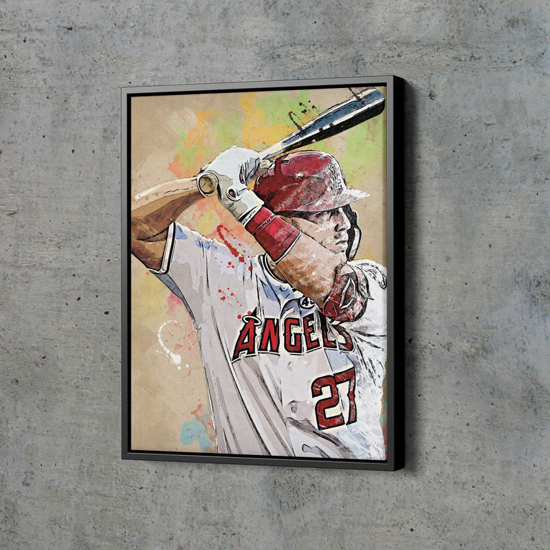 Mike Trout Poster Los Angeles Angels Baseball Hand Made Posters Canvas Print Kids Wall Art Man Cave Gift Home Decor