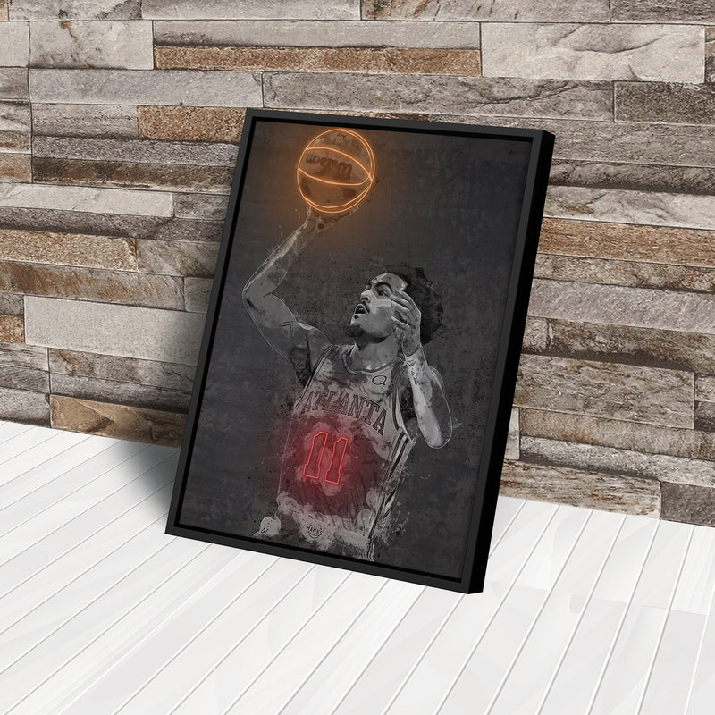 Trae Young Poster Graffiti Neon Atlanta Hawks Basketball Hand Made Poster Canvas Print Kids Wall Art Man Cave Gift Home Decor