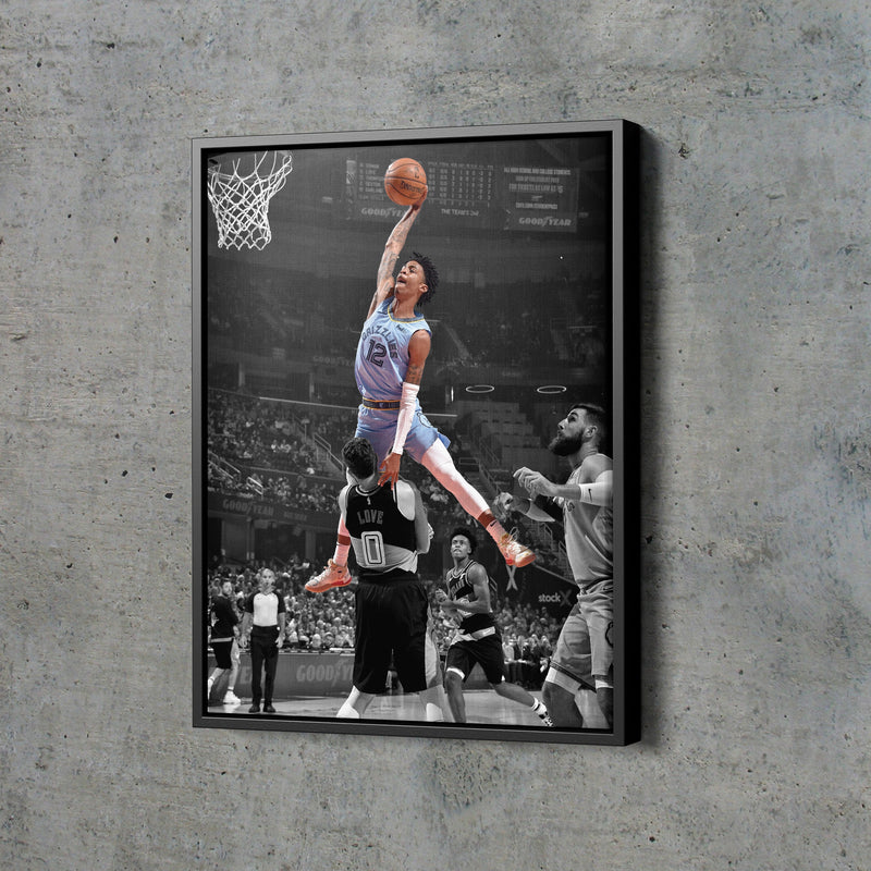 Ja Morant Dunk Attempt over Kevin Love Poster Memphis Grizzlies Basketball Hand Made Posters Canvas Print Wall Art Man Cave Gift Home Decor