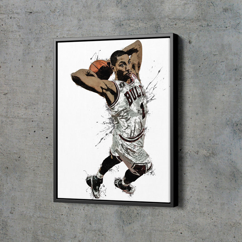 Derrick Rose Dunk Poster Chicago Bulls Basketball Hand Made Posters Canvas Print Wall Art Man Cave Gift Home Kids Decor