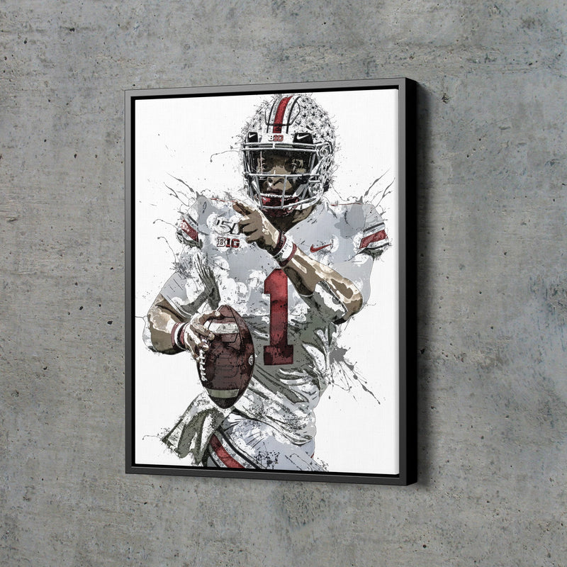 Justin Fields Poster Ohio State Buckeyes Football Painting Hand Made Posters Canvas Print Kids Wall Art Man Cave Gift Home Decor