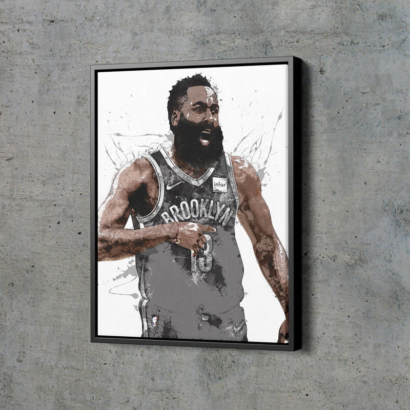 James Harden Poster Brooklyn Nets Basketball Painting Hand Made Posters Canvas Print Kids Wall Art Home Man Cave Gift Decor