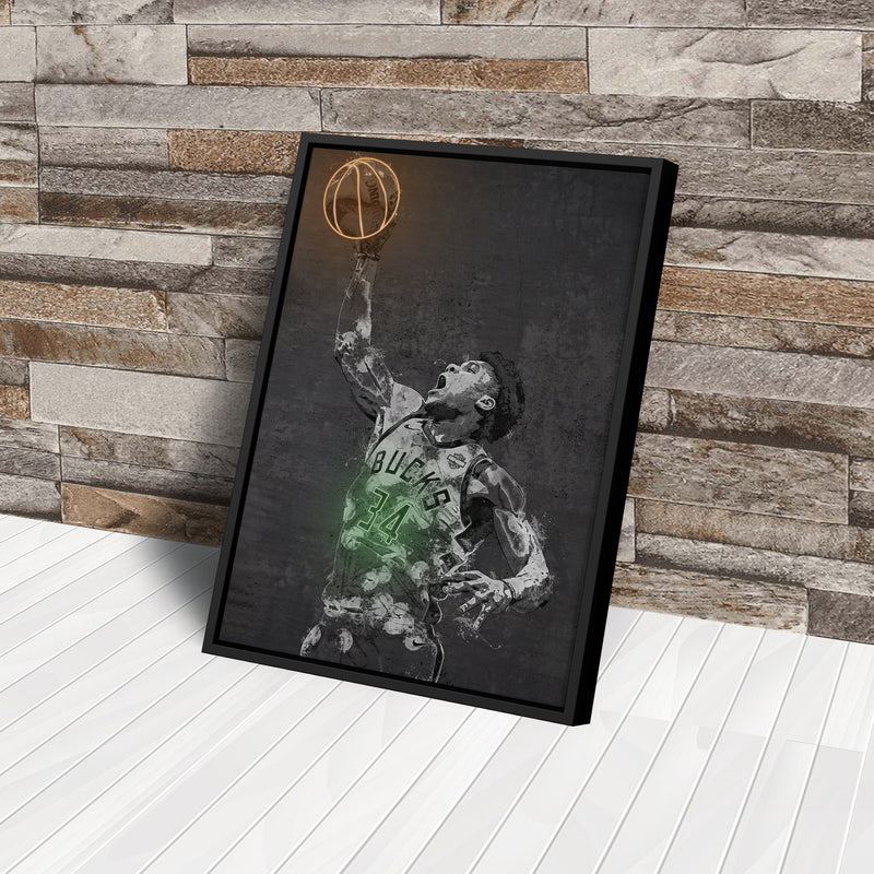 Giannis Antetokounmpo Poster Graffiti Neon Milwaukee Bucks Basketball Hand Made Poster Canvas Print Kids Wall Art Man Cave Gift Home Decor