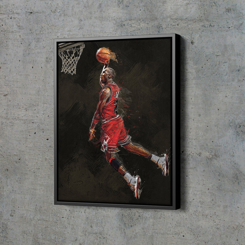 Michael Jordan Illustration Slam Dunk Poster Chicago Bulls Basketball Hand Made Posters Canvas Print Kids Wall Art Home Man Cave Gift Decor