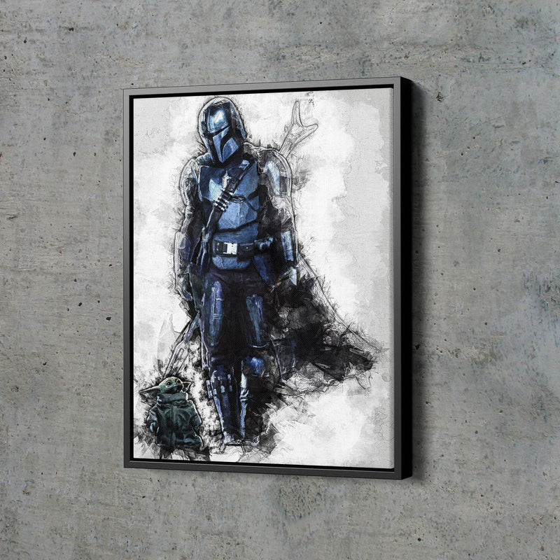 The Mandalorian Baby Yoda Poster Star Wars Movie Painting Hand Made Posters Canvas Print Kids Wall Art Man Cave Gift Home Decor