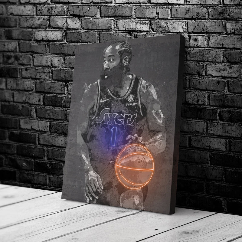 James Harden Poster Graffiti Neon Philadelphia 76ers NBA Hand Made Poster Canvas Print Kids Wall Art Man Cave Gift Home Decor