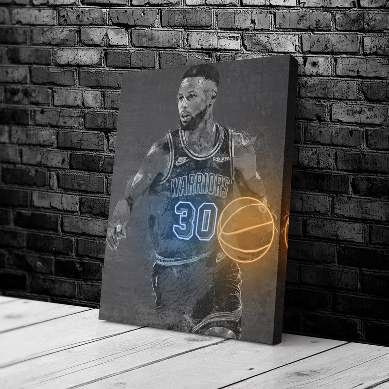 Stephen Curry Poster Graffiti Neon Golden State Warriors NBA Hand Made Poster Canvas Print Kids Wall Art Man Cave Gift Home Decor