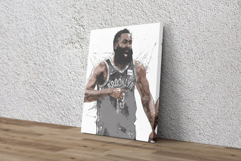 James Harden Poster Brooklyn Nets Basketball Painting Hand Made Posters Canvas Print Kids Wall Art Home Man Cave Gift Decor