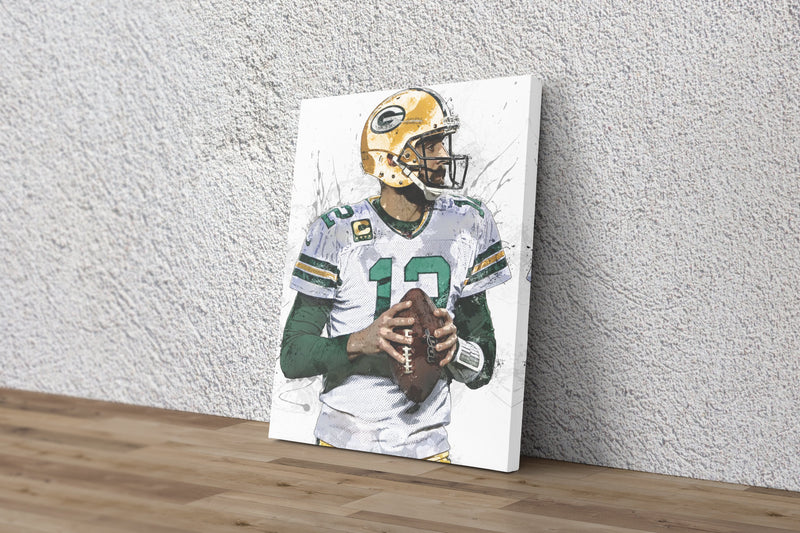 Aaron Rodgers Poster Green Bay Packers Football Painting Hand Made Posters Canvas Print Kids Wall Art Man Cave Gift Home Decor