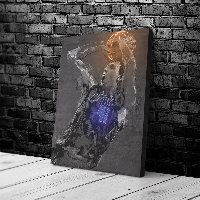 Dirk Nowitzki Poster Graffiti Neon Dallas Mavericks NBA Hand Made Poster Canvas Print Kids Wall Art Man Cave Gift Home Decor