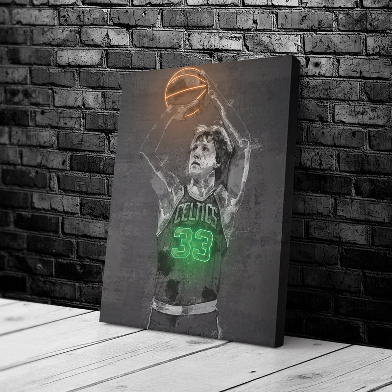 Larry Bird Poster Graffiti Neon Boston Celtics NBA Hand Made Poster Canvas Print Kids Wall Art Man Cave Gift Home Decor