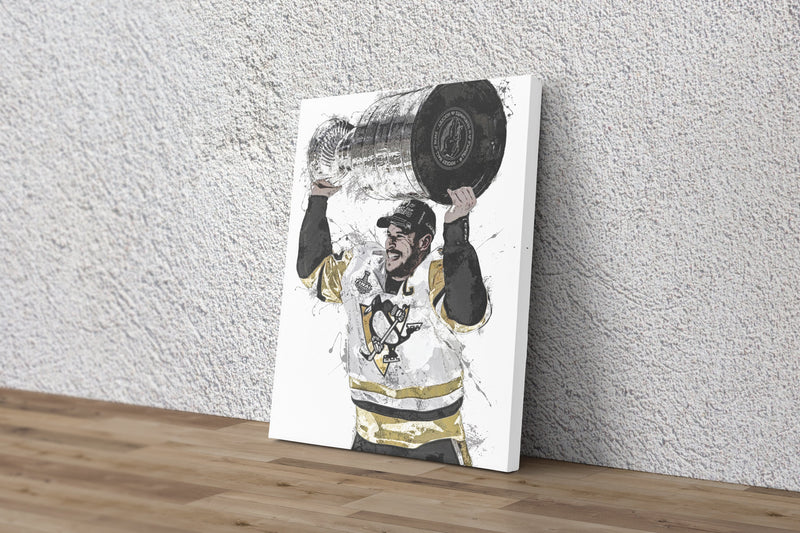 Sidney Crosby Poster Stanley Cup Pittsburgh Penguins Ice hockey Hand Made Posters Canvas Print Kids Wall Art Man Cave Gift Home Decor