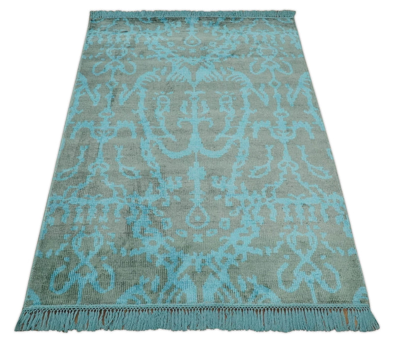 4.5x6.5 Hand Knotted Blue and Gray Modern Persian Style Contemporary Art Silk Area Rug | OP133