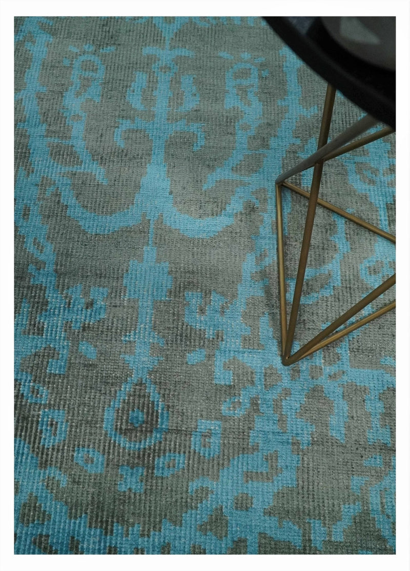 4.5x6.5 Hand Knotted Blue and Gray Modern Persian Style Contemporary Art Silk Area Rug | OP133