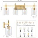 Jasper Black & Gold Clear Glass 4-Light Bathroom Vanity Light