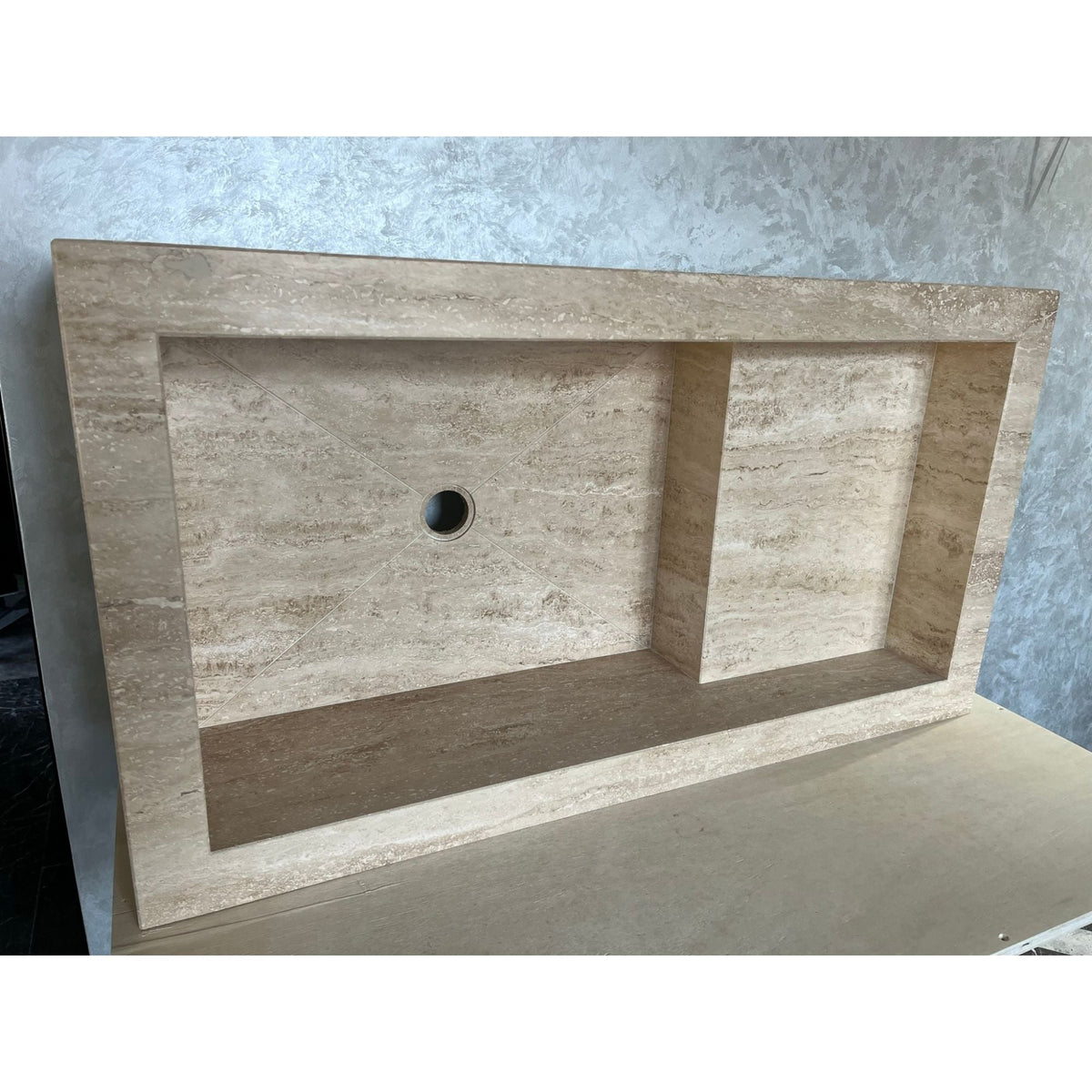Travertine Handcrafted Custom Bathroom Sink with Natural Veining, photo 4 of 12