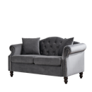 57" Chesterfield Sofa Grey Velvet for Living Room, 2 Seater Sofa Tufted Couch with Rolled Arms and Nailhead for Living Room, Bedroom, Office, Apartment, two pillows