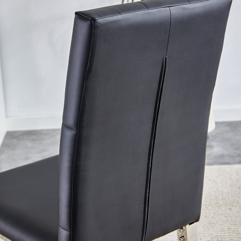 8 piece set of black armless dining chairs brings a touch of elegance and mystery to the dining area with its deep black tone,The grid and buckle design of the back add a vintage yet fashionable touch