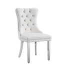 Gorgeous White Velvet Dining Chairs with Silver Mirrored Finish Legs - Set of 2, 19.7'L x 24'D x 36.2'H, Luxurious Dining Room Statement