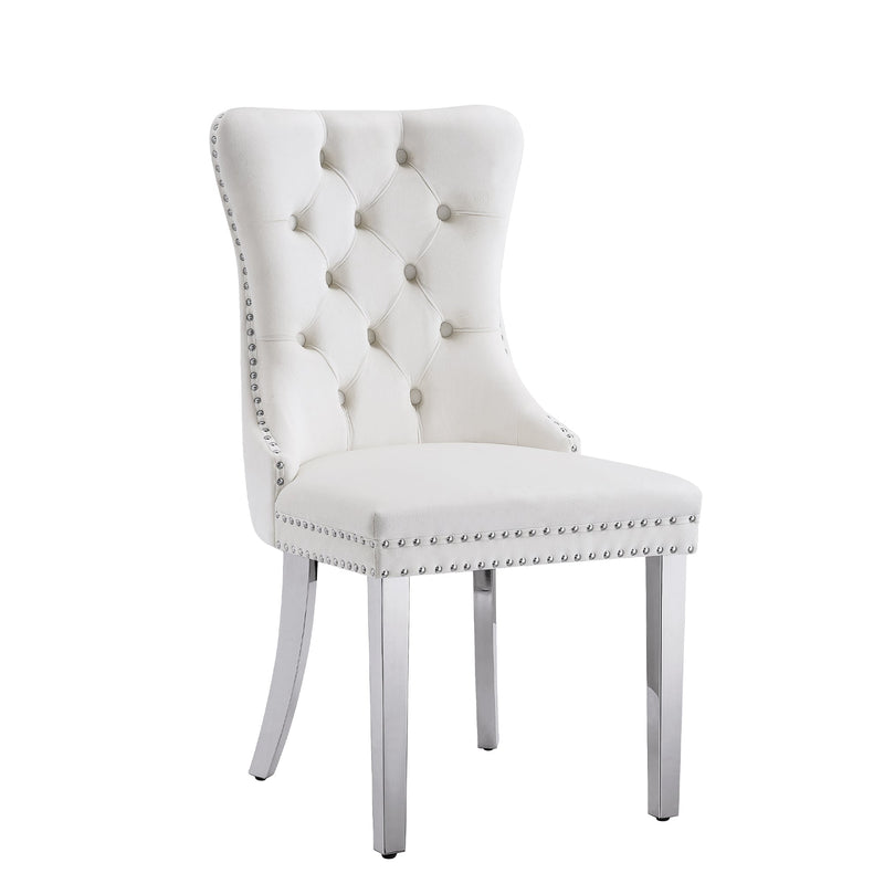Gorgeous White Velvet Dining Chairs with Silver Mirrored Finish Legs - Set of 2, 19.7'L x 24'D x 36.2'H, Luxurious Dining Room Statement