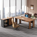 L-Shaped Executive Desk With File Cabinet, Office Computer Desk With Drawers & Open Shelves, Workstation For Home Office - Brown / Black by HouseOfZazla