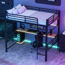 Full Size Loft Bed Frame With Storage Shelf And LED Light - Black by HouseOfZazla