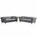 Chesterfield Upholstery Fabric Sofa With Roll Armrest & Nailhead, Mid Century Modern 3 And 3 Seater Couch by Unique Piece Furniture