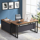 L-Shaped Executive Desk With Mobile File Cabinet, Large Home Office Workstation With Drawers And Shelves - Brown / Black by HouseOfZazla
