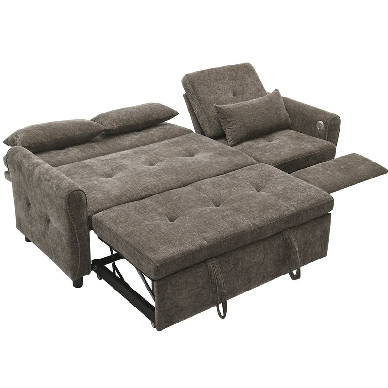 2-in-1 Sofa 82' Three-Seater with Sofa Bed and Reversible Recliner, Dark Grey Chenille