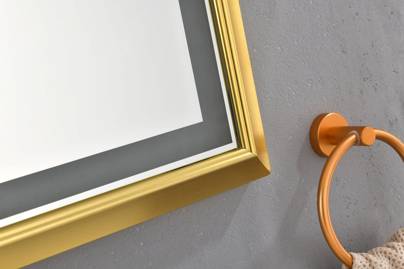 48 in. W x 30 in. H Oversized Rectangular Gold Framed LED Mirror Anti-Fog Dimmable Wall Mount Bathroom Vanity Mirror Wall Mirror Kit For Gym And Dance Studio