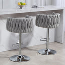 360 Degree Swivel Bar Stools Adjustable Counter Height Bar Chairs With Woven Back & Footrest, Silver Chromed Bar Stools For Kitchen Island (Set of 2) - Gray by HouseOfZazla