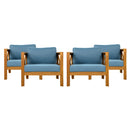 Outdoor Acacia Wood Club Wooden Armchair with Cushions (Set of 2)