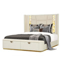 La Pierre - King Bed With Storage Drawers And LED Headboard - Beige